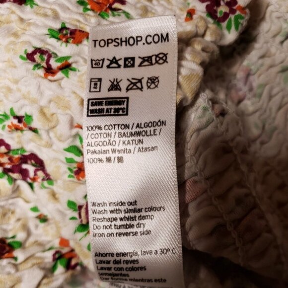 Topshop Womens White Floral  Shirred Short Sleeve Crop Top 12 - Picture 5 of 6